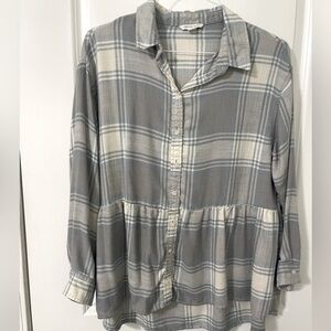 American Eagle Outfitters Long Sleeve Peplum Button Down Shirt